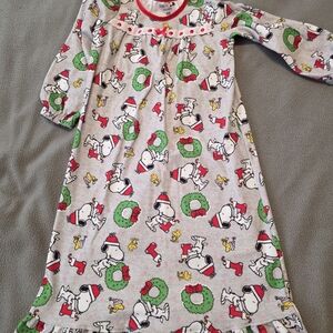 Peanuts Grey Kids Long Sleeve Nightgown with Red and Green Holiday Print